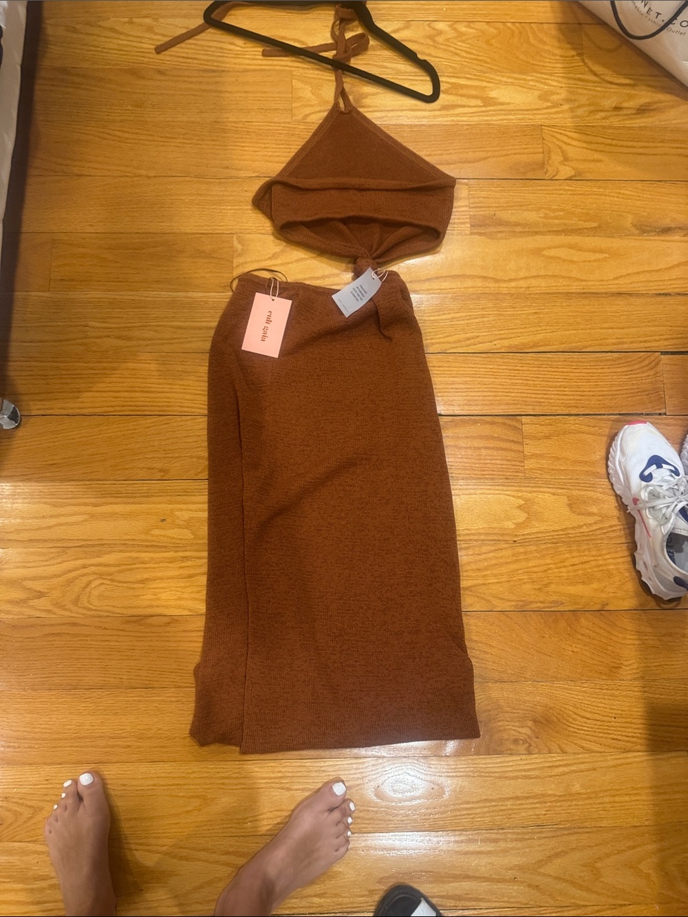 cult gaia Rust Brown Halter Cutout Midi Dress - Picture 4 of 7